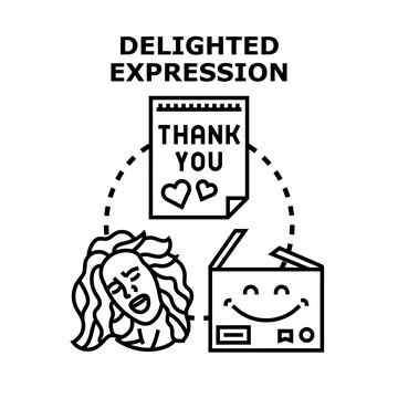 Delighted expression receiving thank you present concept Stock Illustration