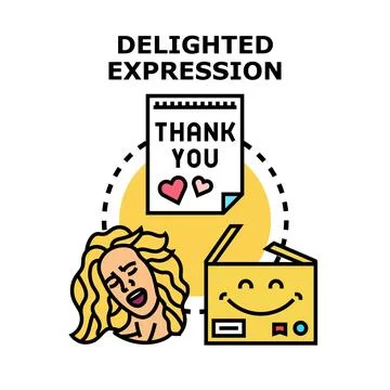 Delighted expression receiving thank you present concept Stock Illustration