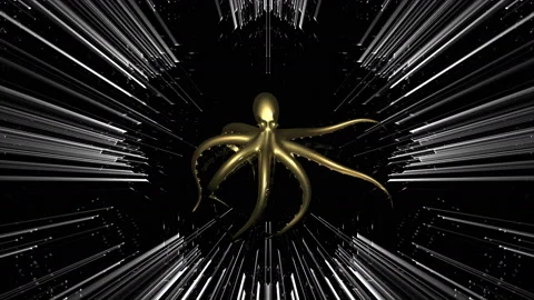 Delighted Gold Octopus dancing in white disco rays on motion background Stock Footage 126731670