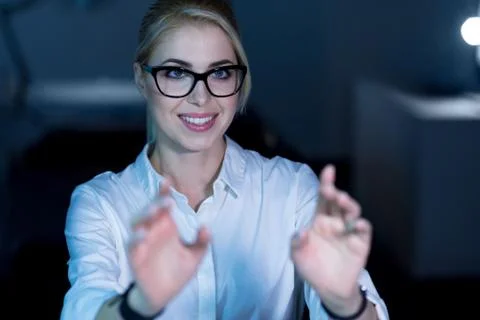Delighted programmer working in the office Stock Photos