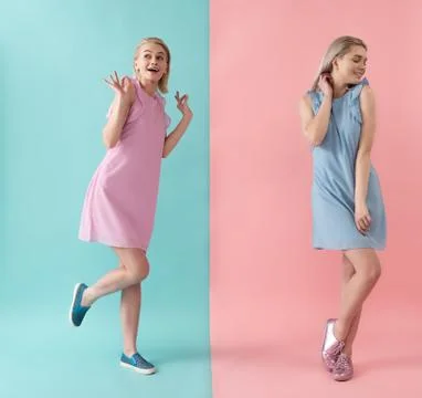 Delighted sisters in different poses Stock Photos