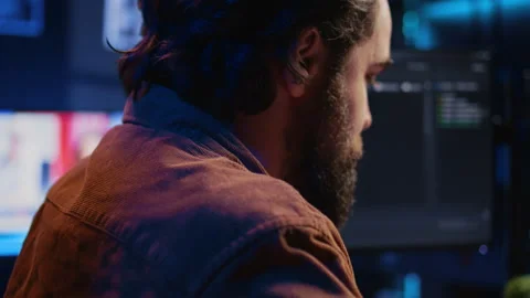 Delighted software programmer having burst of emotion after removing code bugs Stock Footage 265506330