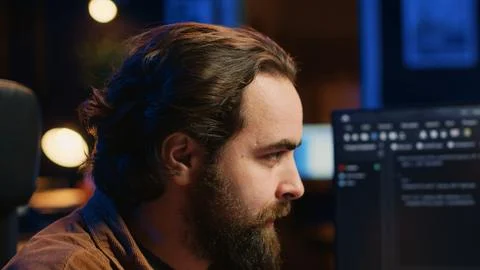 Delighted software programmer having burst of emotion after removing code bugs Stock Photos