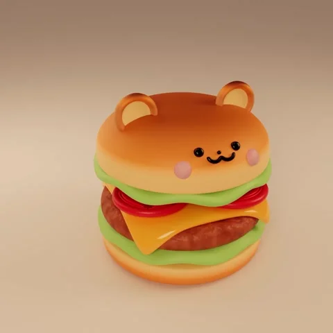 A delightful 3D animation of a bear-shaped burger rotating in place. Featuring 動画素材 329717757