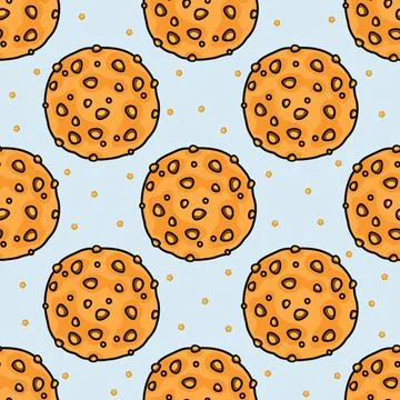A delightful and playful pattern featuring round, textured cookies adorned wi Stock Illustration
