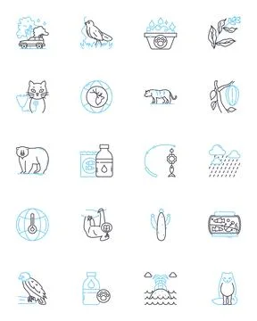 Delightful beasts linear icons set. Whimsical, Enchanting, Adorable, Quirky Stock Illustration