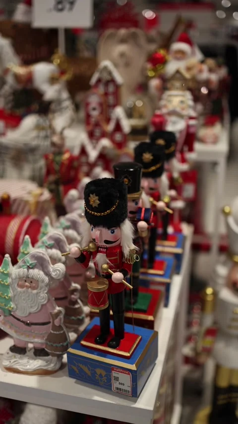 A delightful display of holiday decorations featuring traditional nutcracker fig Video stock 292513875