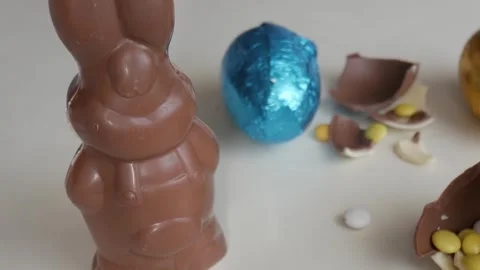 Delightful Easter Chocolate Bunny and Egg Ready for Festive Celebrations Stock Footage 332944287
