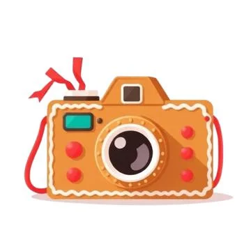 A delightful gingerbread cookie camera decorated with festive icing Stock Illustration
