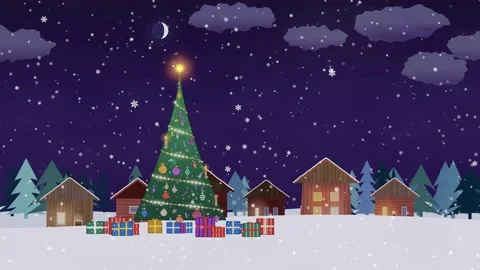 A delightful, loopable animation shows a festive Christmas tree and gifts in a Stock Footage 338151967