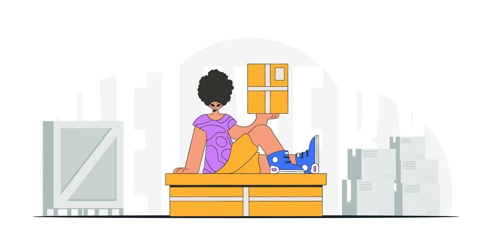 Delightful man holding boxes in his hands. A painting depicting the distribut Stock Illustration