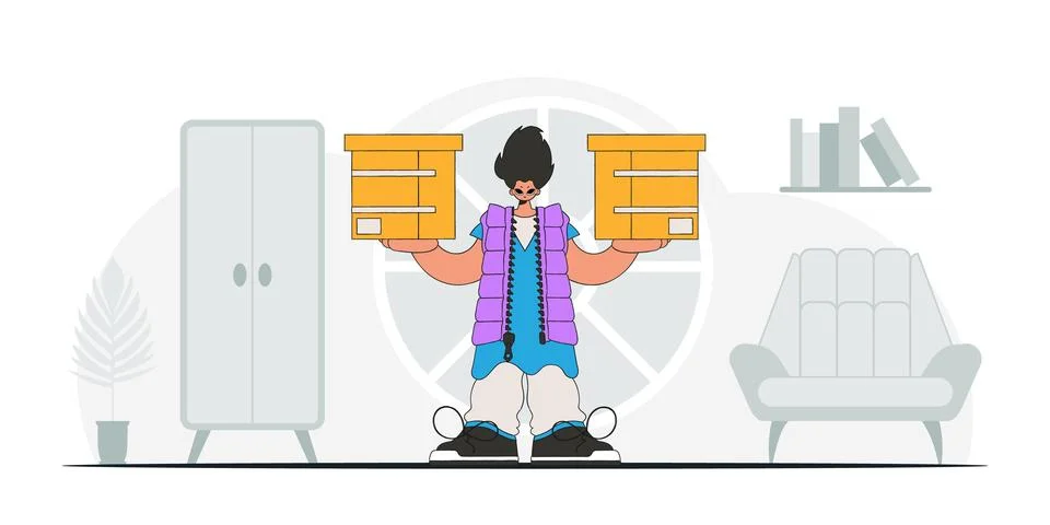 Delightful man holding boxes. A visual representation of the shipment of deli Stock Illustration