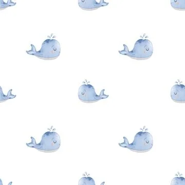 Delightful marine pattern featuring playful blue whales ideal for textile a.. Stock Illustration