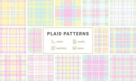 Delightful pastel plaid pattern with soft yellow, pink, and blue tones. This  Stock Illustration