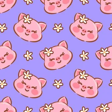 A delightful seamless kawaii pattern featuring cute piglets, surrounded by Stock Illustration
