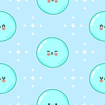 A delightful seamless pattern featuring adorable happy bubble characters. Stock Illustration