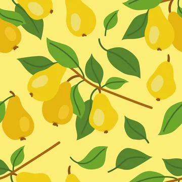 A delightful seamless pattern featuring ripe pears and fresh green leaves Stock Illustration