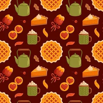 This delightful vector illustration showcases a cozy seamless pattern featuring Stock Illustration