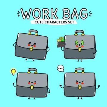 Delightful work bag characters showcase a range of fun emotions, ideal for .. Stock Illustration