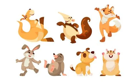 Delightfully Playful Pixel Animals Featuring Cheerful Designs That Bring Joy and Stock Illustration