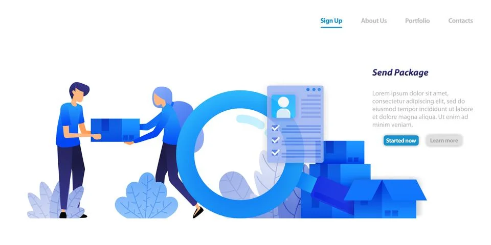 Deliver packages to customers. distributing e-commerce products with full cus Stock Illustration