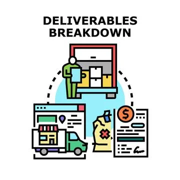 Deliverables breakdown process completing project tasks Stock Illustration