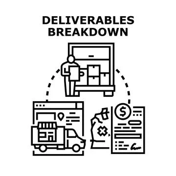 Deliverables breakdown process completing project tasks Stock Illustration