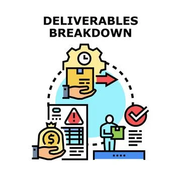 Deliverables breakdown process, planning, and management concept Stock Illustration