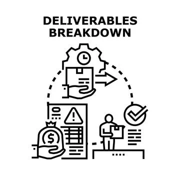 Deliverables breakdown process, planning, and management concept Stock Illustration