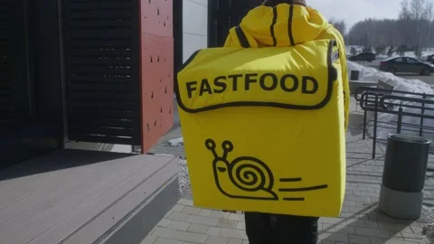 The deliverer goes to the customer Stock Footage 236898509