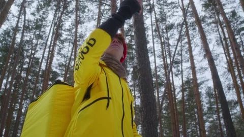 The deliverer is looking for a signal Stock Footage 236898822