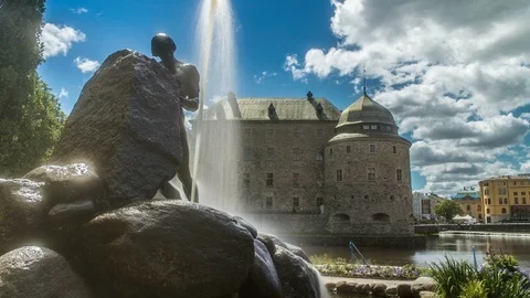 Deliverer Statue at Orebro Castle Time Lapse Stock Footage 94656204