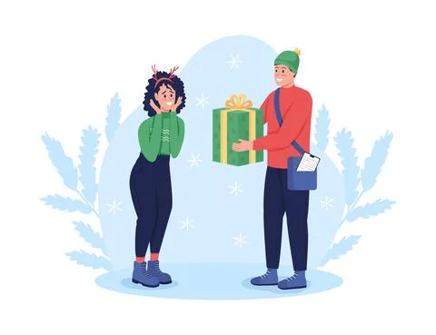 Delivering Christmas present 2D vector isolated illustration Illustrazione stock
