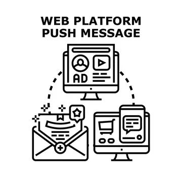 Delivering digital platform push message notifications and online marketing Stock Illustration