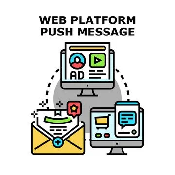 Delivering digital platform push message notifications and online marketing Stock Illustration