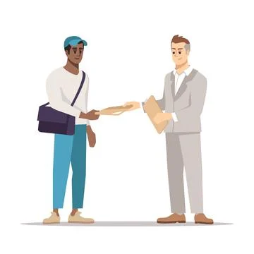 Delivering important documents semi flat RGB color vector illustration Stock Illustration