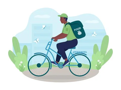 Delivering order on bike 2D vector isolated illustration Illustrazione stock
