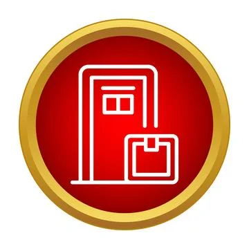 Delivering package at door concept line icon Stock Illustration