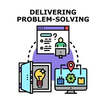 Delivering problem solving process finding business solutions Stock Illustration