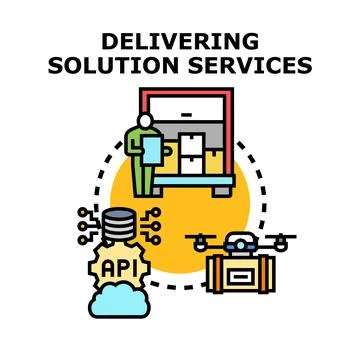 Delivering solution services concept for logistics and technology イラスト素材