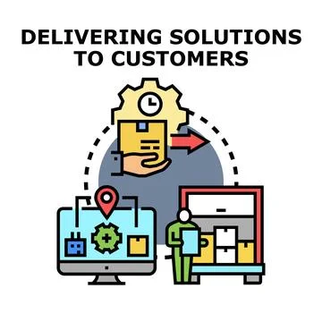 Delivering solutions and goods to customers concept Stock Illustration