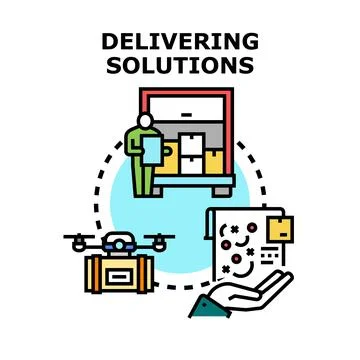 Delivering solutions concept with logistics and drone delivery 库存插图