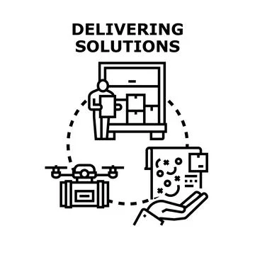 Delivering solutions concept with logistics and drone delivery Stock Illustration