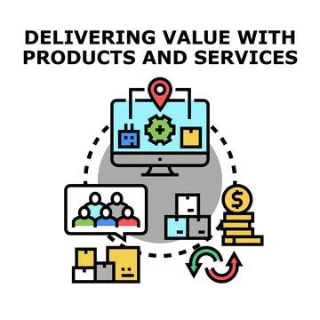 Delivering value with products and services concept illustration Stock Illustration