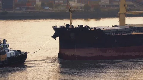 Delivering windmill power generators parts by cargo ship, rapid shot Stock Footage 71061985