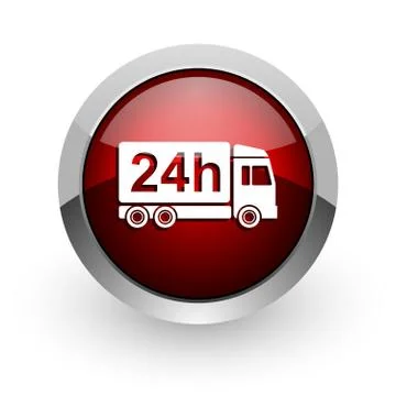 Delivery 24h red circle web glossy icon. Stockillustratie