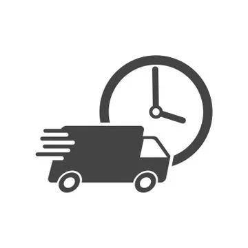 Delivery 24h truck with clock vector illustration. 24 hours fast delivery ser Stock Illustration