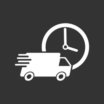 Delivery 24h truck with clock vector illustration. 24 hours fast delivery ser Stock Illustration