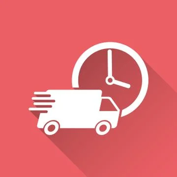 Delivery 24h truck with clock vector illustration. 24 hours fast delivery ser Stock Illustration