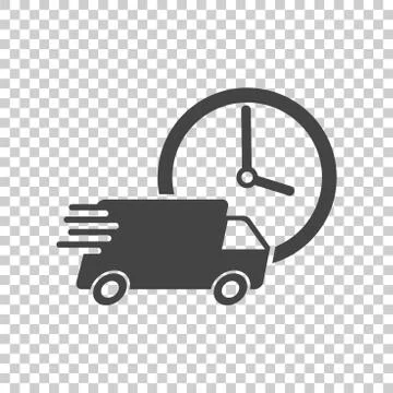 Delivery 24h truck with clock vector illustration. 24 hours fast delivery ser Stock Illustration
